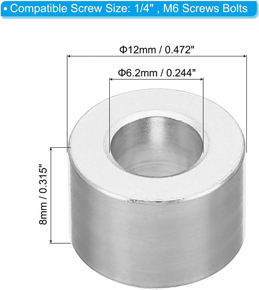 Aluminum Spacer 1/2" OD x 1/4" ID x Choose Your Length, Round Spacer Unthreaded Standoff Bushing